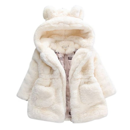 

Popvcly Toddler Baby And Little Girls Winter Fleece Coat Kids Faux Fur Jacket with Hood Thicken Outwear Warm Overcoat 1-8T