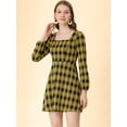 thumbnail image 3 of INSPIRE CHIC Women's Fall Square Neck Vintage Mini Plaids Dress, 3 of 6