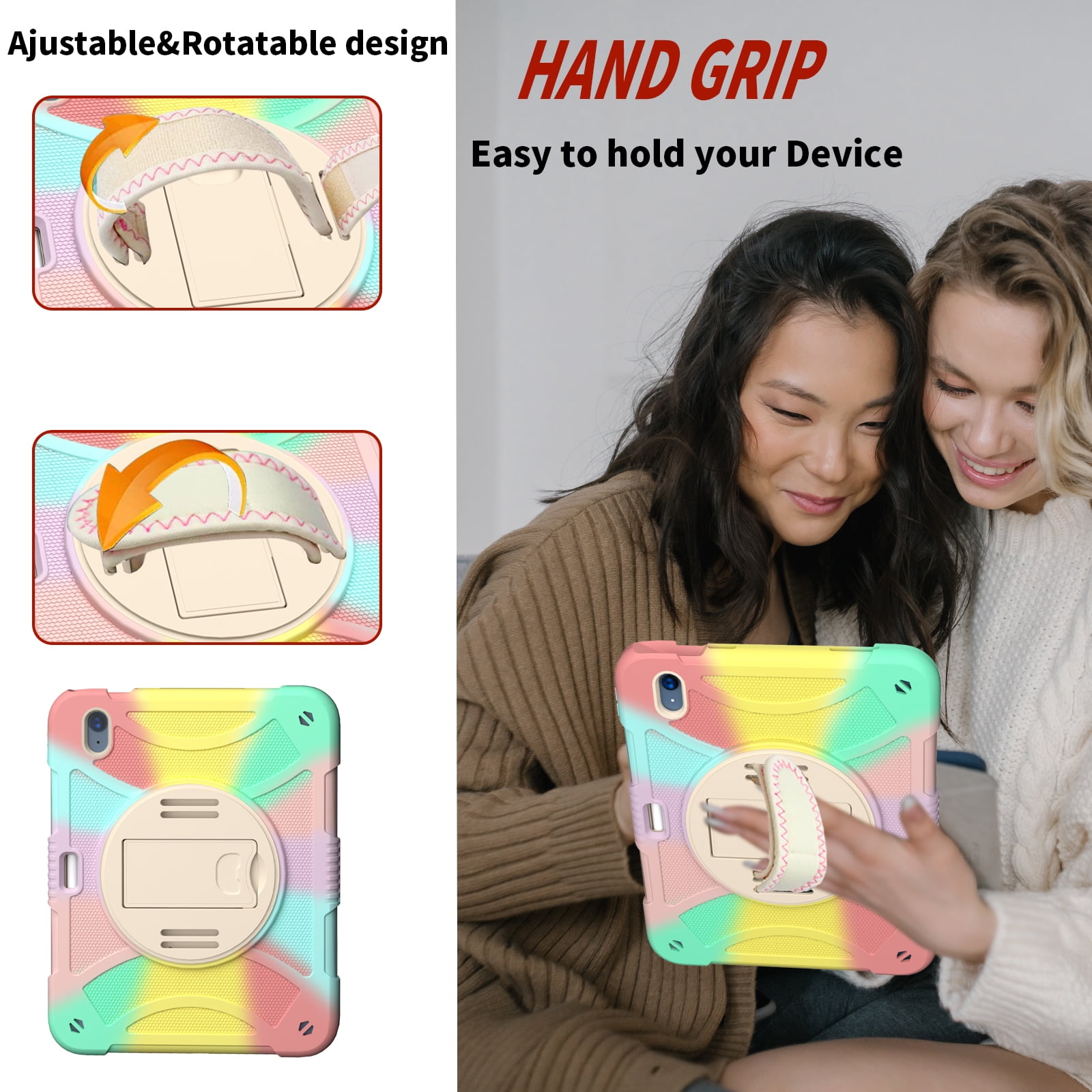 kids Case for iPad (A16) 11th Generation 11 Inch (2025), iPad 10th Generation 10.9 Inch (2022) Case, Military Grade Drop Protection with Hand/Shoulder Strap Rotating Stand Pencil Holder, A