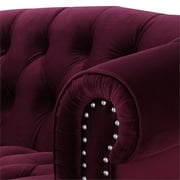 3 Piece La Rosa Chesterfield Tufted Velvet Sofa Set in Burgundy Red