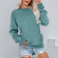 thumbnail image 4 of frariair Women Pocket Detail Fleece Hooded Sweatshirt Long Sleeve Pullover Cropped Fit Winter Casual Comfort Top Green L, 4 of 4