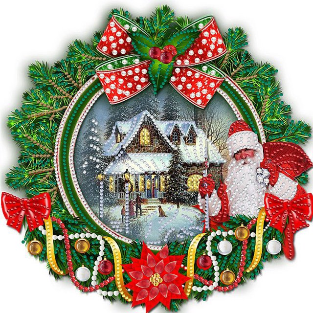(WQ098) Corona Navidad Con Diamantes Parciales Serie Flores Y Plantas Pintura Diamantes Resina Con Forma Especial 30*30CM