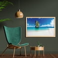 thumbnail image 2 of Island Wall Art with Frame, Big Tall Poda Cliff Rock in the Sea in Coastline Exotic Vacation Scene, Printed Fabric Poster for Bathroom Living Room, 35" x 23", Blue White Cream, by Ambesonne, 2 of 2