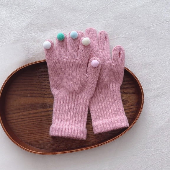 Sunvit-Panties Unisex Pink Knitted Cotton Gloves - Winter Warm Touchscreen Compatible with Finger Pom Poms, Free Size Gloves for Teens & Adults,Size Free Size