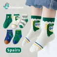 thumbnail image 3 of 5Pairs Children Dinosaur Socks Baby Autumn and Winter Boys Mid Length Cotton Girls Cartoon Socks Soft and Comfortable Kid Socks DinoWorld L(6-8Years), 3 of 6