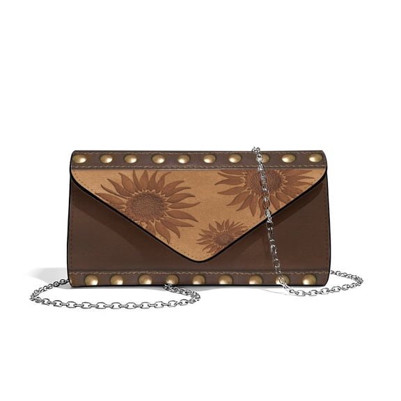 Xixirimido Evening Clutch Purses for Women Leather Clutch Handbags for Formal Wedding Party Prom Crossbody Shoulder Envelope Bag, Sunflower Brown