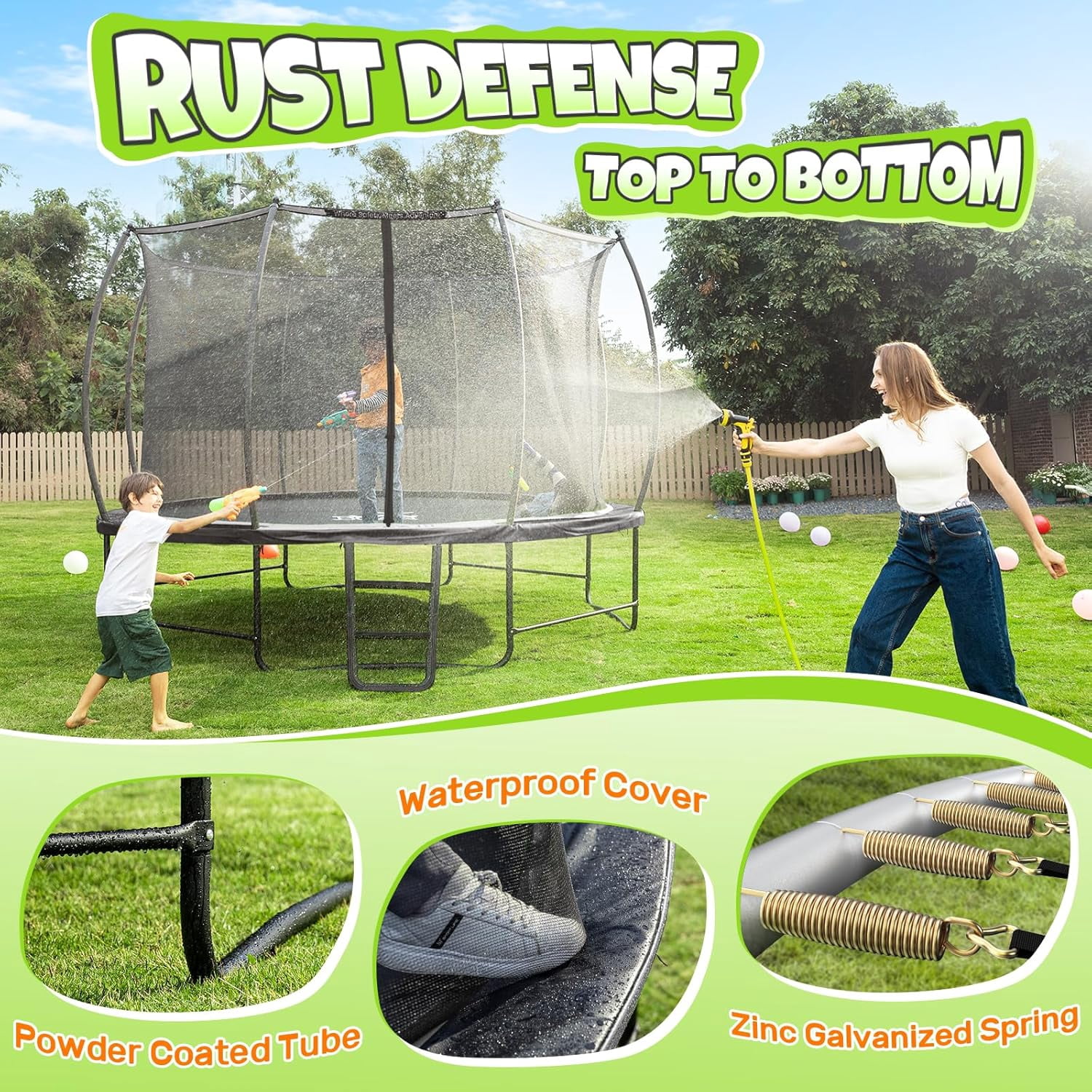 BCAN 14FT Recreational Trampoline with Enclosure for Kids Adults, Outdoor Trampolines with Ladder for Kids