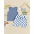 thumbnail image 4 of Suealasg 2Pcs Baby Boys Clothes Sleeveless Checkerboard Print Tank  Tops + Plaid Print Shorts Set 6M 1T 2T 3T Toddler Summer Outfits, 4 of 6