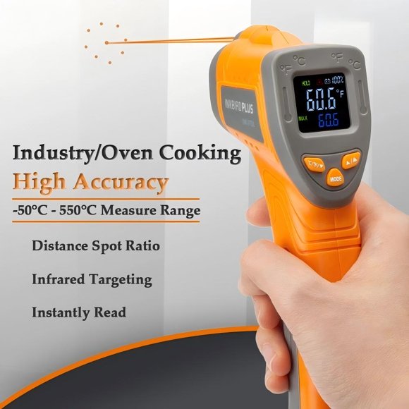 Inkbird Laser Thermometer Gun, INK-IFT01 Infrared Thermometer Cooking Gun Digital IR Thermometer Temp Gun for Reptiles, -58℉~1022℉ (-50℃~550℃)