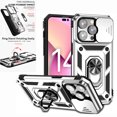 thumbnail image 1 of Nalacover Heavy Duty Armor Case for iPhone 14 Pro, Rugged PC Soft TPU Military Grade Shockproof Metal Magnetic Plate Shockproof Cover with Camera Lens Sliding Ring Holder Kickstand Case,Silver, 1 of 8