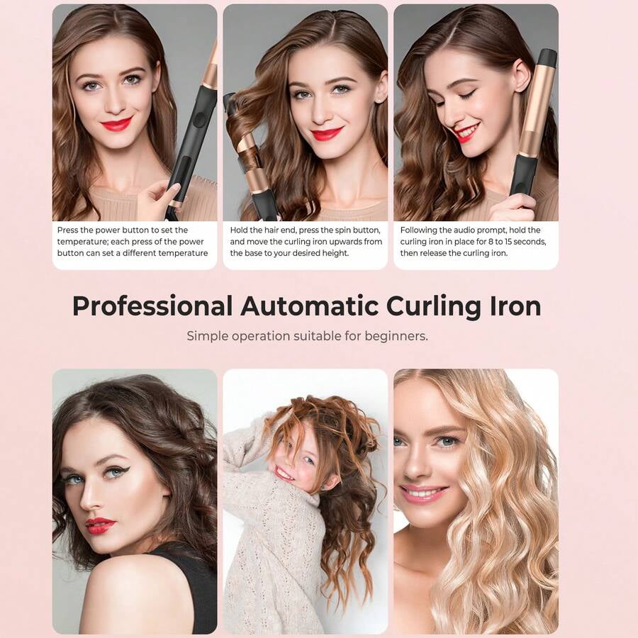 Rotating Curling Iron,Professional Auto Curling Iron,5 Temperature 1 1/4 In Automatic Curling Iron,Hair Styling Tools Travel Curling Iron,For Versatile Styling Halloween Christmas Gifts