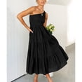 thumbnail image 4 of Vestido largo de fiesta bohemia de verano para mujer, falda fluida con volantes escalonados, sin mangas, para playa, boda, club, vacaciones, negro, XL, 4 of 6