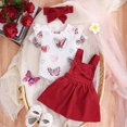 thumbnail image 2 of KPOPLK Newborn Baby Girl Clothes Infant Butterfly Print One-Piece Romper+Suspender Skirt+Headband 3pcs Clothing Sets(9-12 Months,Red), 2 of 8