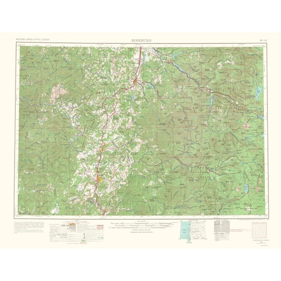 Topographical Map - Roseburg Oregon Quad - USGS 1967 - 23 x 29.77 - Vintage Wall Art