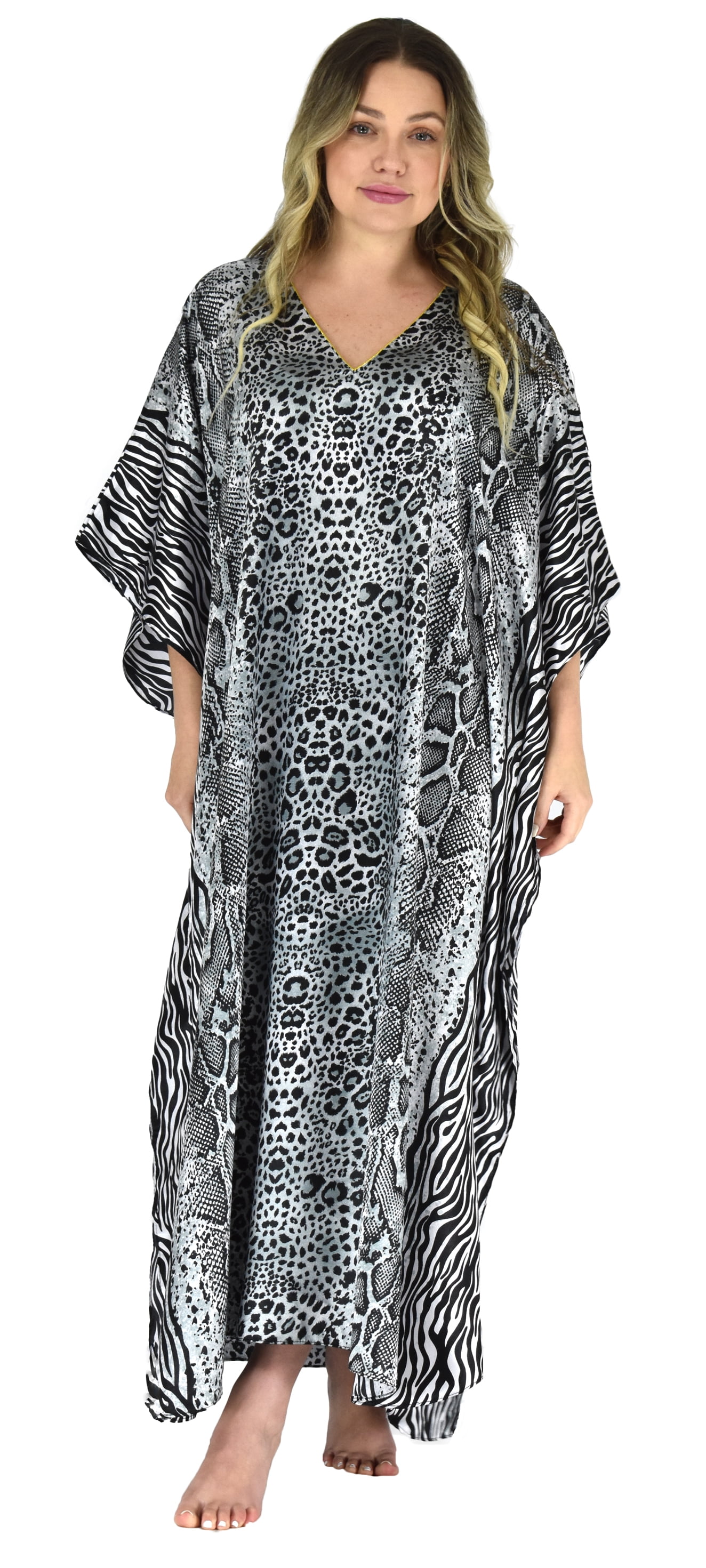 Up2date Fashion's Women's Silk Satin Long Caftan, Snakeskin