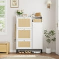 thumbnail image 3 of Garvee Rattan Shoe Storage Cabinet with Doors and 3 Flip Drawers, Freestanding Organizer with Adjustable Shelves for Entryway, Narrow Shoe Rack Cabinet for Hallway, Easy Assembly, White, 3 of 10
