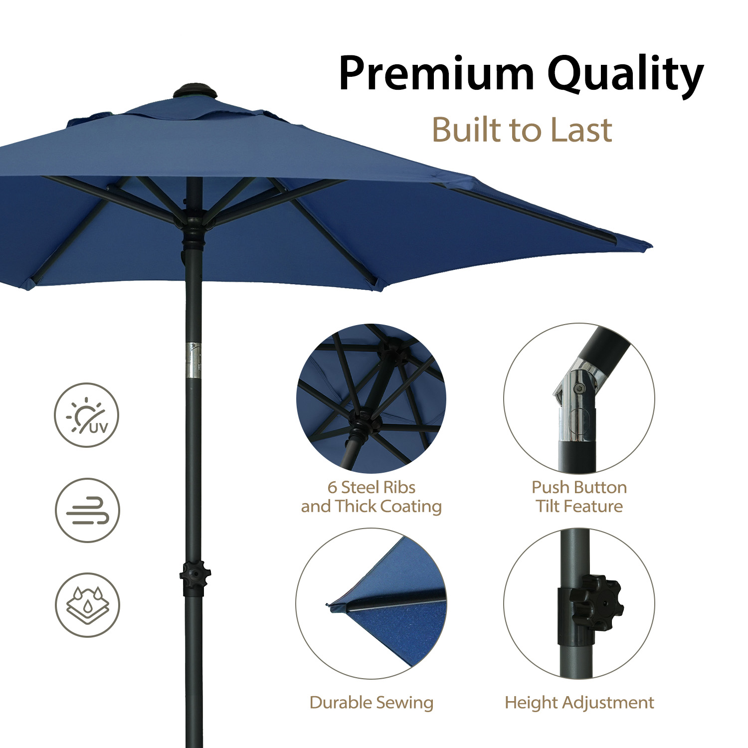 AMMSUN 6ft Round Patio Umbrella, Blue photo 7