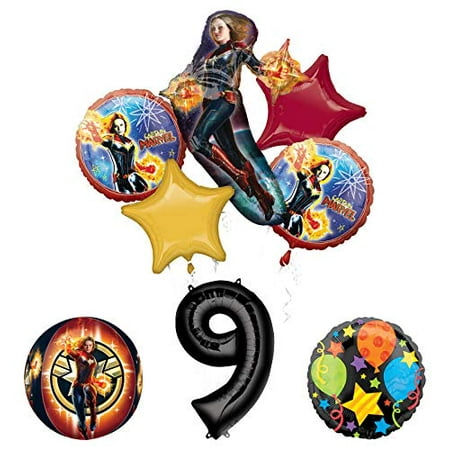 Mayflower Products Captain Marvel 9th Birthday Party Supplies Jubilee and Orbz Balloon Bouquet Decorations