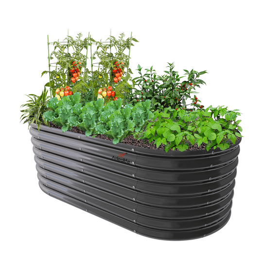 ANLEOLIFE 6x3x2 ft Galvanized Raised Garden Beds Outdoor, Oval Large Metal Deep Root Planter Box for Planting Vegetables Flowers Herb, Anti-Rust, Quartz Grey