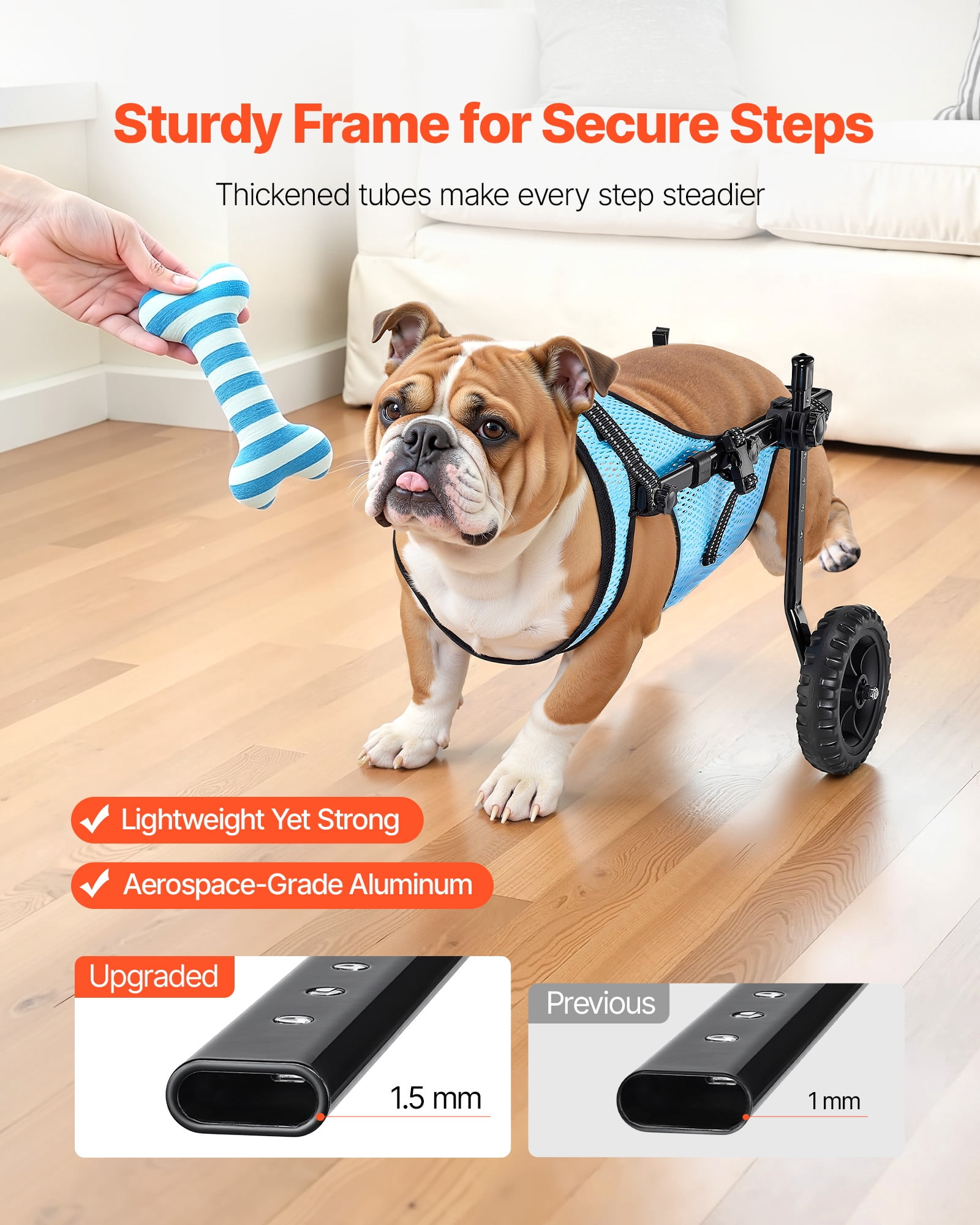 VEVOR Dog Wheelchair for Back Legs, Adjustable 2 Wheels Pet Wheelchair, Lightweight Dog Cart with Shock-Absorbing Wheels, Mobility Support Wheel Chair for Disabled Injured Dogs up to 22lbs, Medium