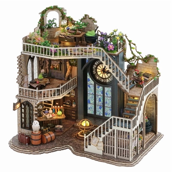 MOJINO Book Nook Kits for Adults- DIY Miniature House 3D Puzzle Bookends for Adults and Teens, Tiny House Bookshelf Insert Decor & Christmas/Birthday Gift (magic house)