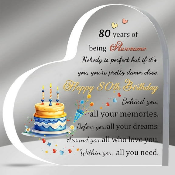 Acrylic Plaques 80th Birthday Appreciate Gifts for Eighty-year-old Women Men Heart-Shaped Signs Birthday Gift Best Wishes Heart Signs for Him Her Nana Grandpa Godmother Awesome Keepsakes