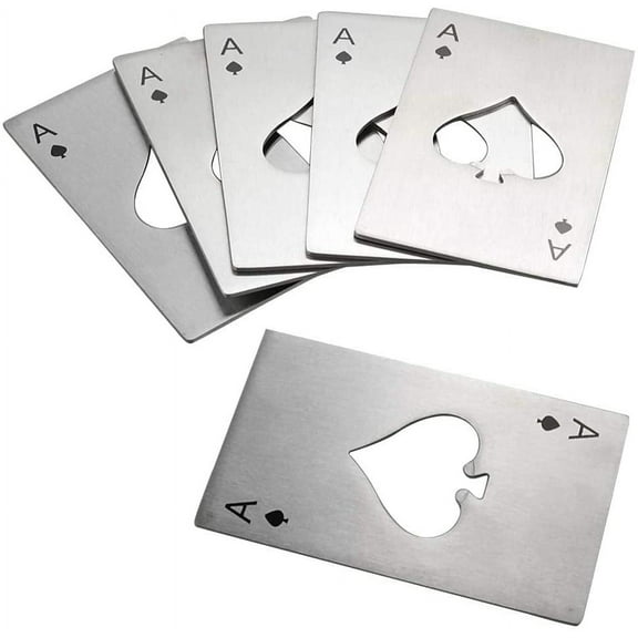 Stainless Steel Credit Card Size Opener, Casino Poker Shaped Bottle Opener 6 Pcs