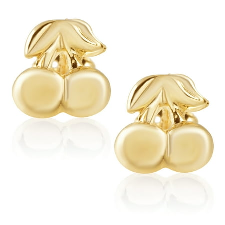 Screw Back Closure - 14KT Yellow Gold Children’s and Baby Girls Cherry Stud Earrings – Charming with Secure Screw Back Safety Closure