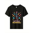 thumbnail image 3 of Young Boy's/Girls "Rock Star Theme Cotton Graphic Tees, Back To School Clothes Girls, Summer Tops With Guitar and School elements, Gift For First Day of School, Fun, Vibrant, " Kids Clothes, 3 of 6