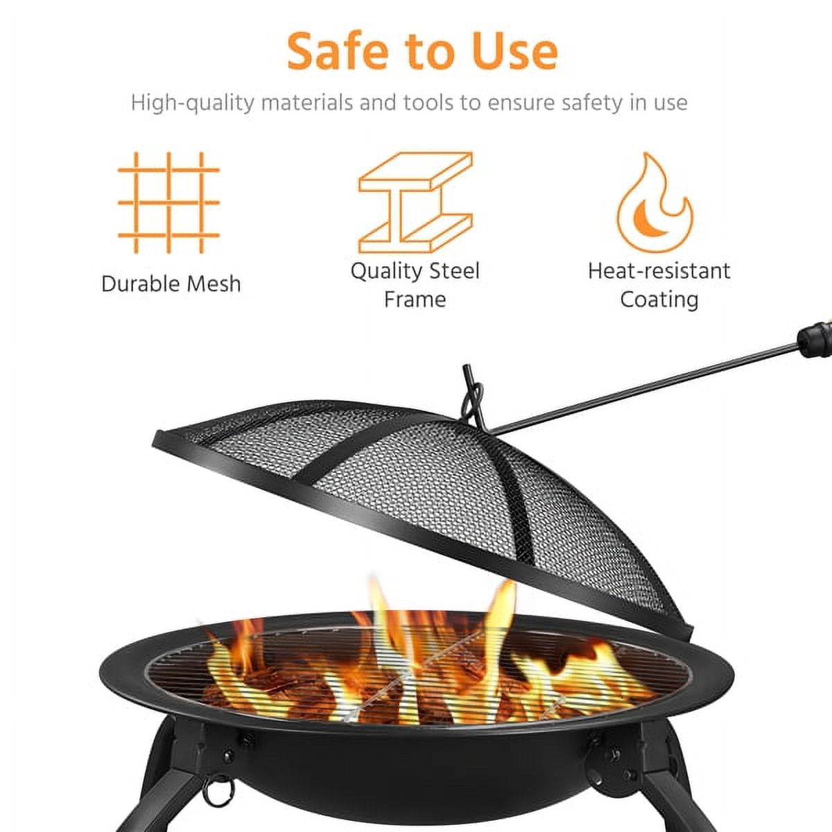 Renwick Round Iron Fire Pit for Bonfire Camping BBQ, Black