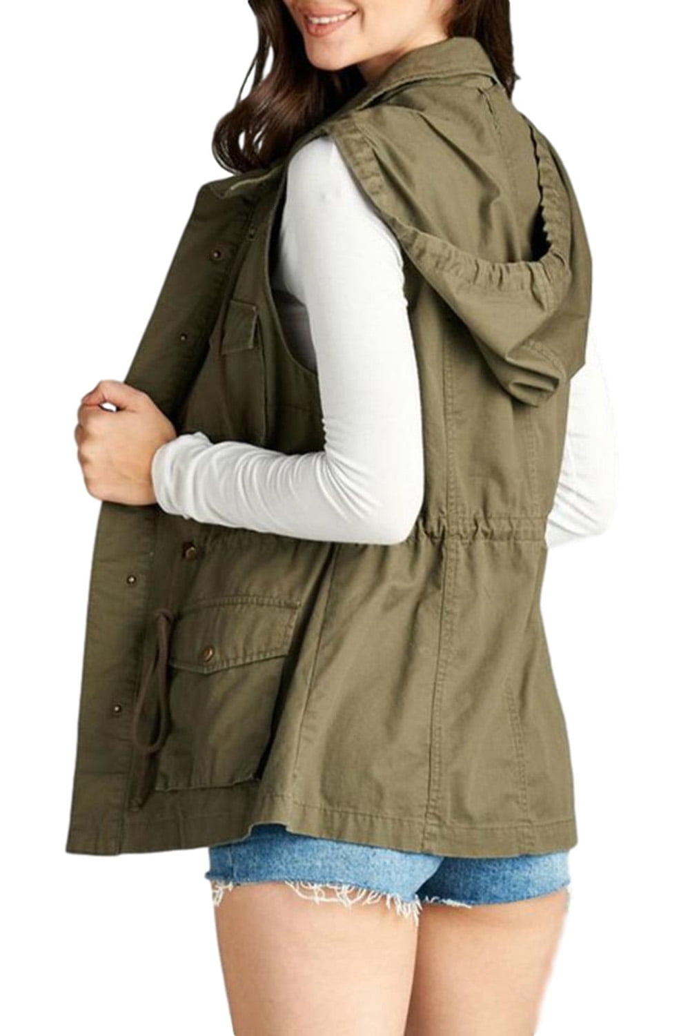 トップス hooded short vest - olive / pilot twill PacificPlex Women's Casual Sleeveless Cargo Utility Vest