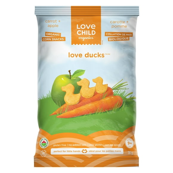 Love Child Organics Love Ducks Carrot + Apple Corn Snacks 30g Bag, 30 g