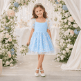 thumbnail image 5 of IPIO Girls’ Light Blue 3D Floral Tulle Party Dress with Sheer Puff Sleeves, 5 of 8