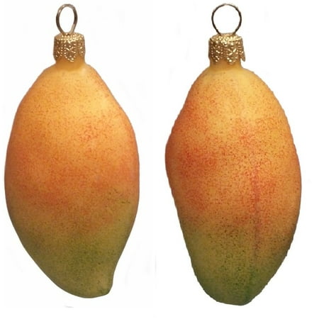 Holiday Williamsburg Fruit - Mango Fruit Polish Blown Glass Christmas Ornament Set of 2 Holiday Decorations