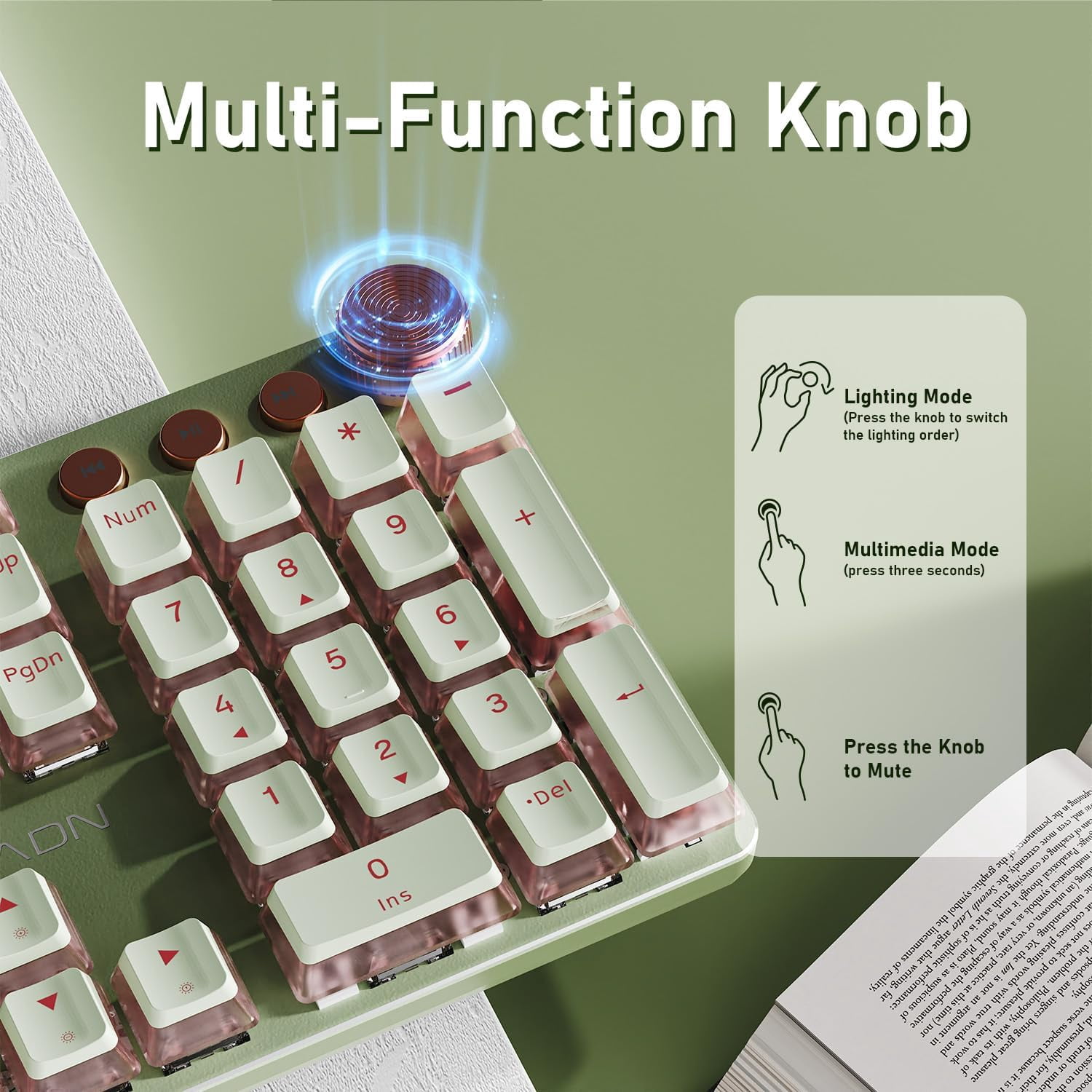 Typewriter Style Mechanical Gaming Keyboard, Wired Mechanical Keyboards,104 Keys Backlit LED Keyboards, Media Control Knob, Wired Computer Keyboard Pink Switch for Windows/Mac/PC-Purple