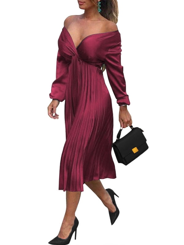 long sleeve pleated swing dress