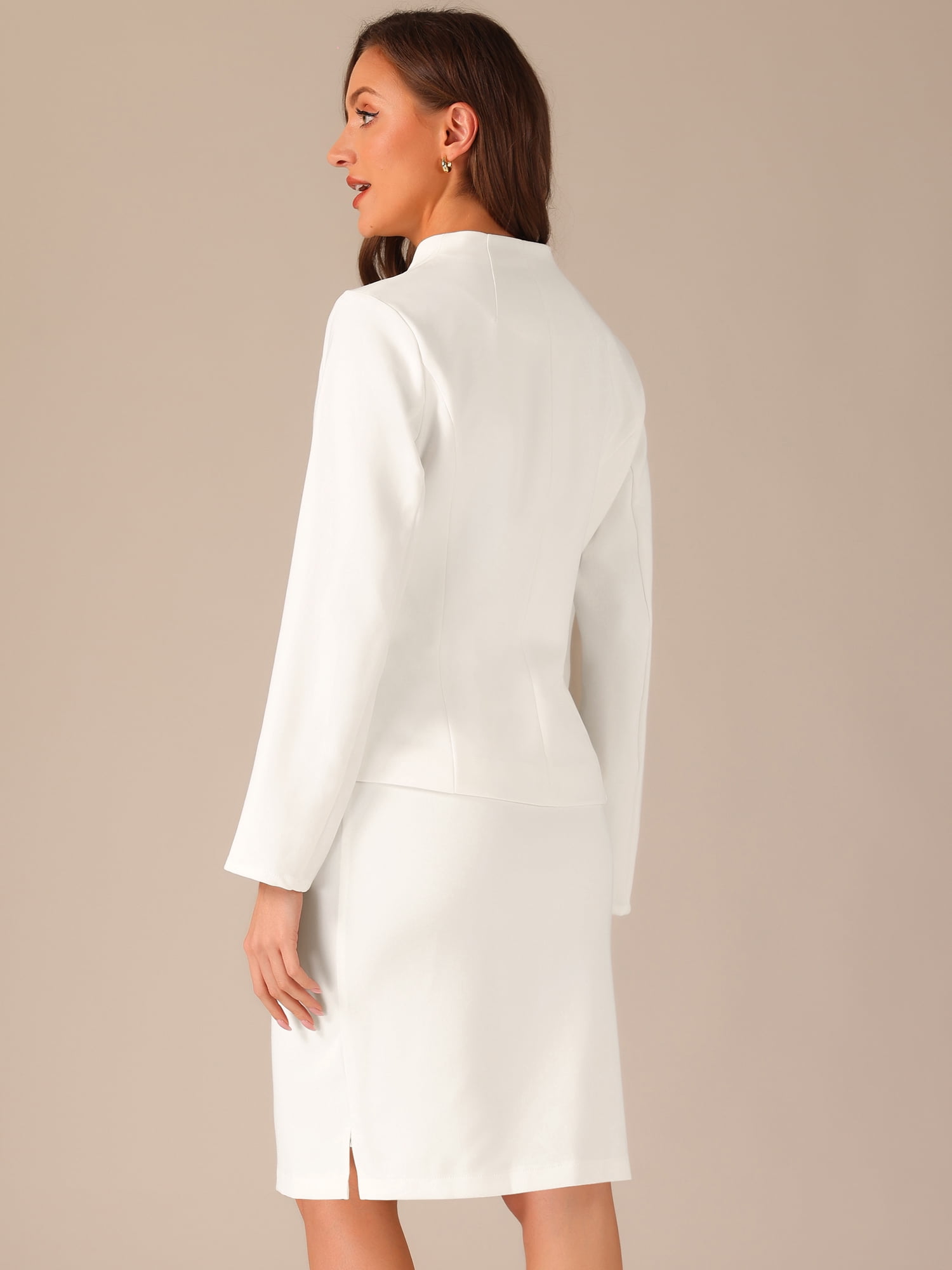 DARING DIVA Women's 2-Piece Business Blazer Pencil Skirt Suit Set L White