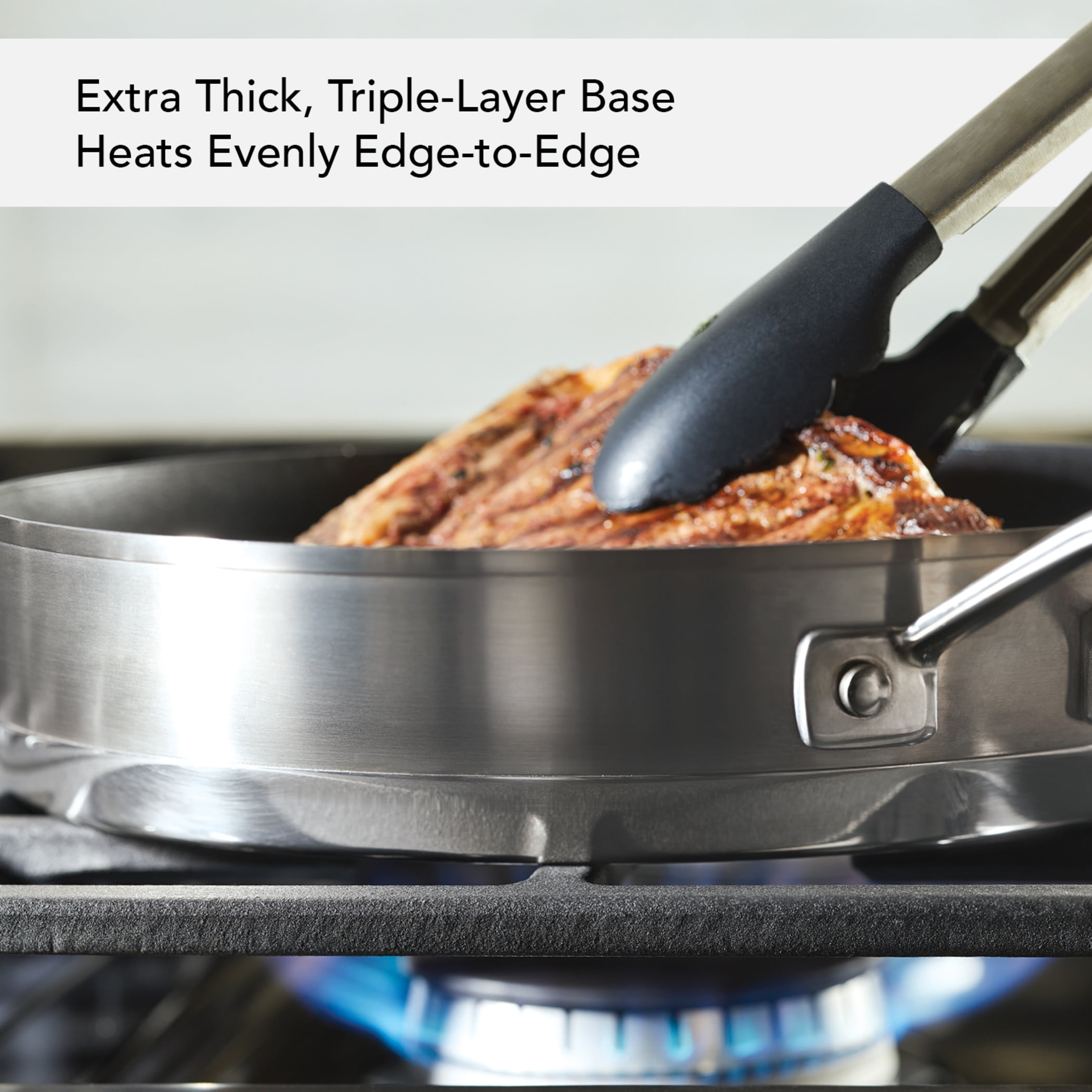 KitchenAid 3-Ply Base 10.25 Inch Stainless Steel Nonstick Induction Stovetop Grill Pan, Dishwasher Safe and Oven Safe to 500°F, Brushed Stainless Steel