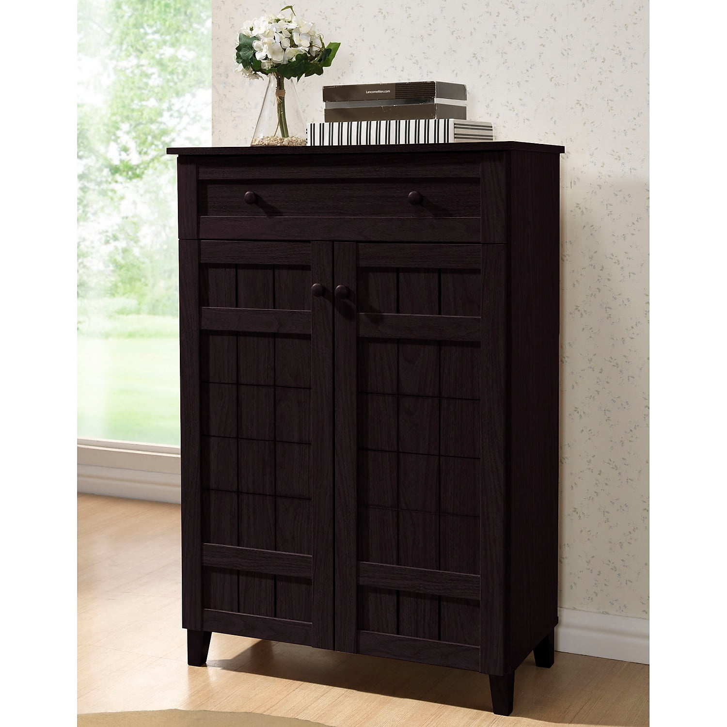 Baxton Studio Glidden Dark Brown Wood Modern Shoe Cabinet Tall