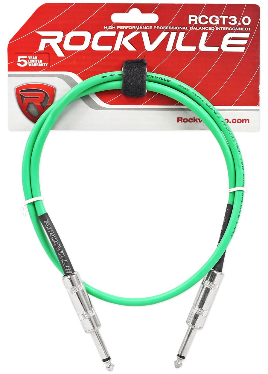 10 Rockville 3'  1/4" TS - 1/4'' TS Guitar/Instrument Cable (5 Colorsx2 of each)