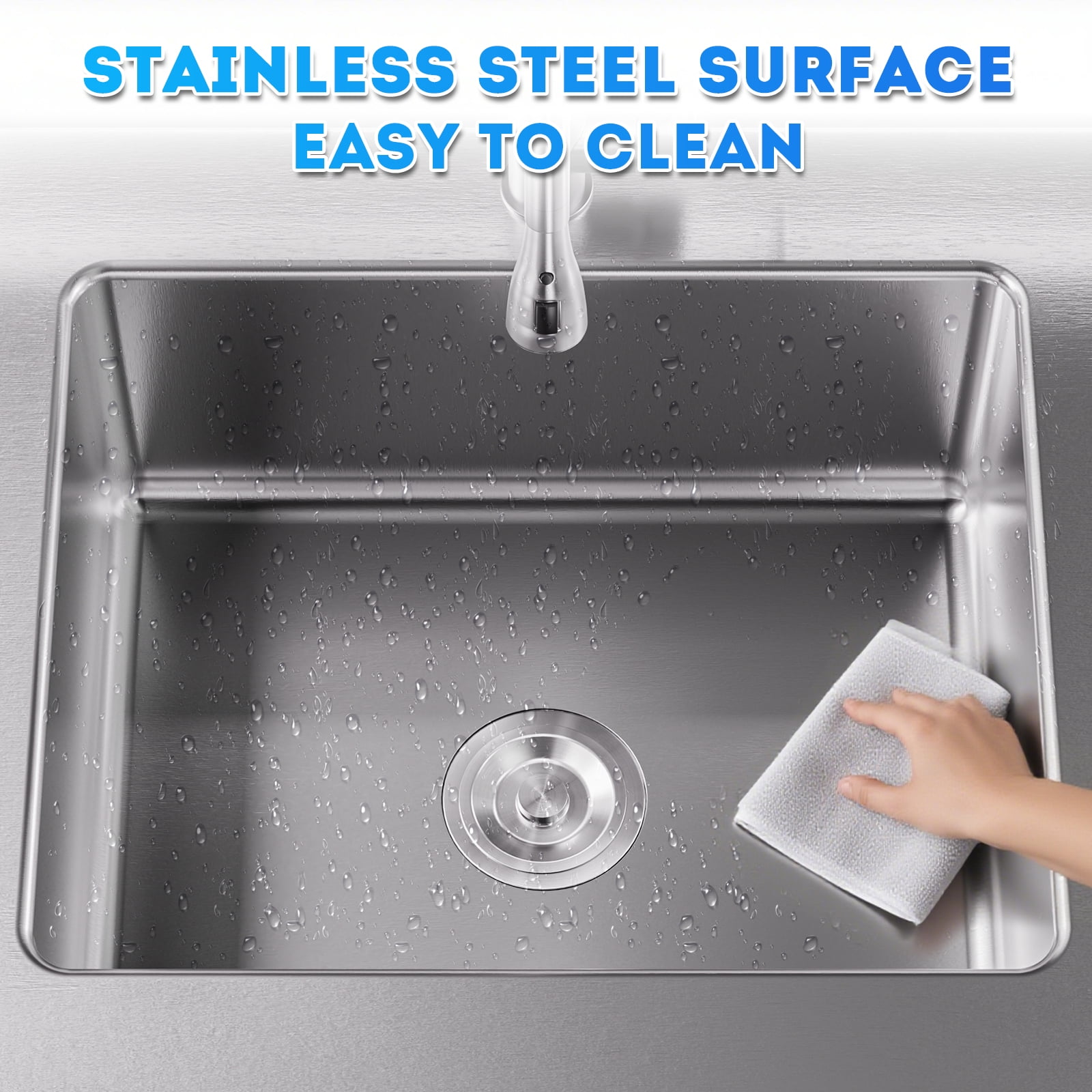 Gaonala 43.3in Outdoor Stainless Steel Utility Sink 2-Tier Cabinet Pull-out Faucet Workbench for Kitchen Office School