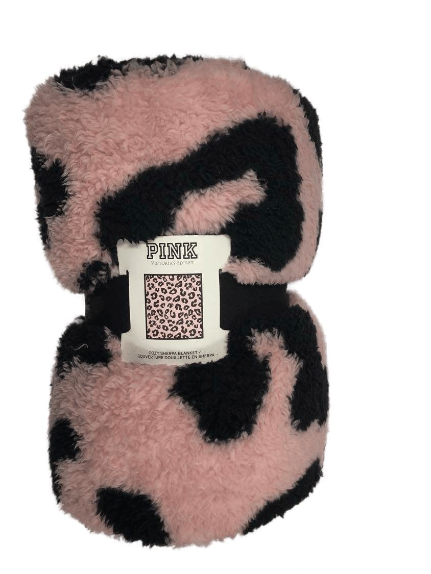 Victoria's Secret Pink Cozy Sherpa Blanket Throw Pink Leopard 50 X 60 New  
