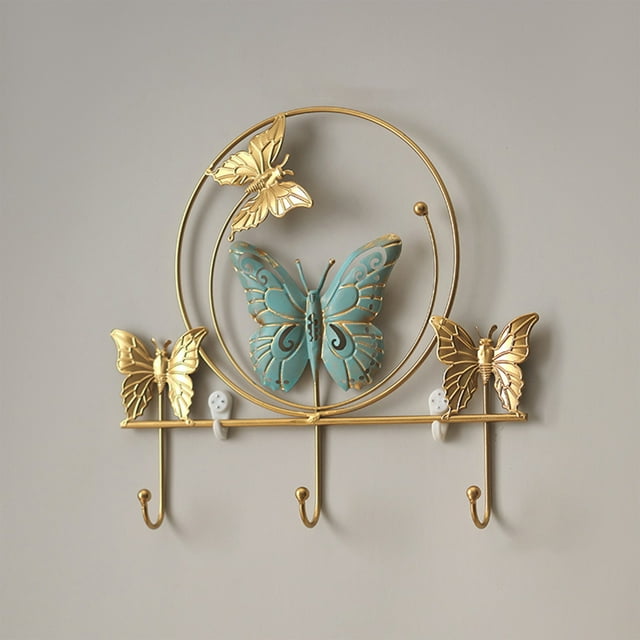 Ganchos de pared con forma de mariposa para llaves y abrigos | Perchero decorativo de hierro con adhesivo para la entrada | Organizador para dormitorio, vestidor y baño