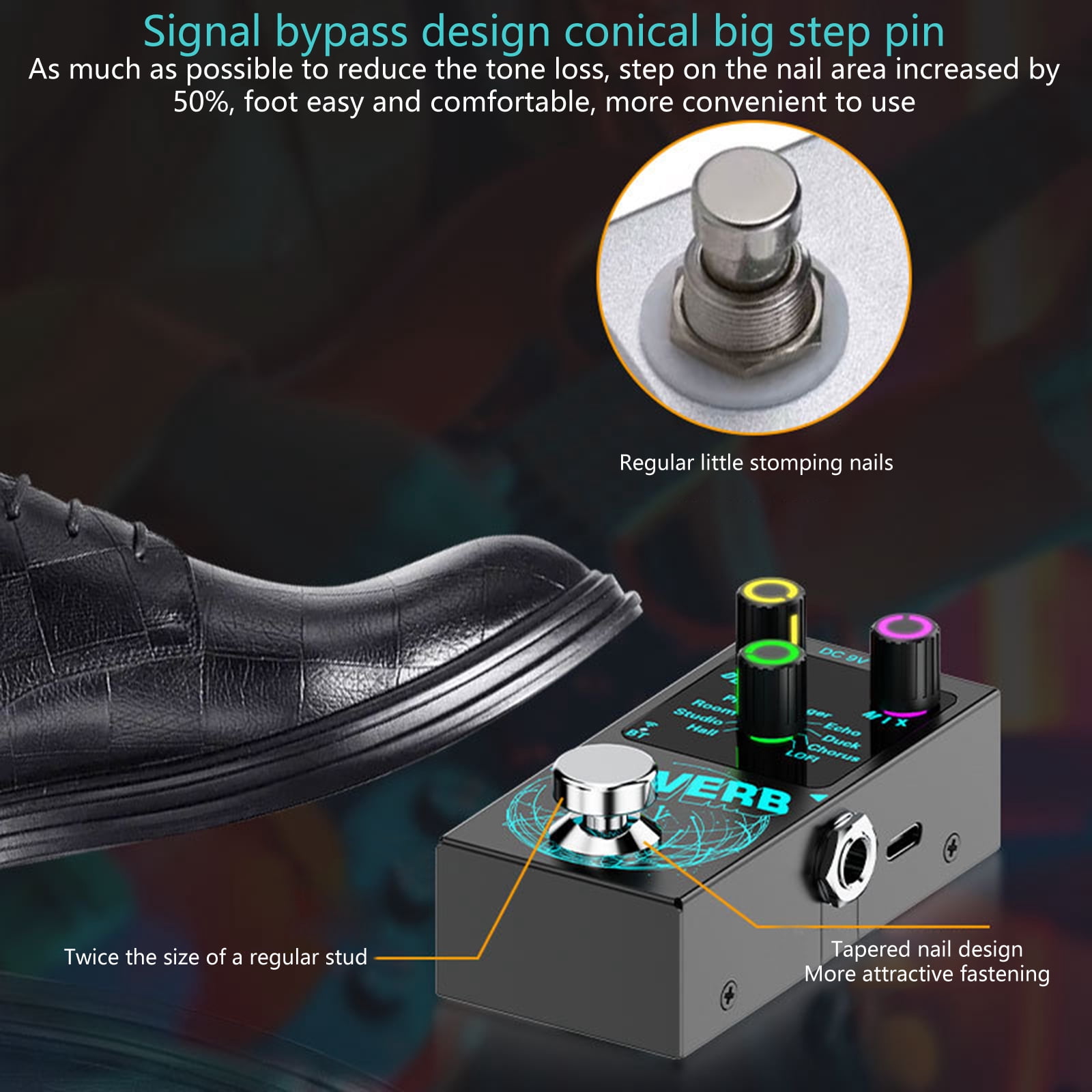 RUISINERY Guitar Reverbs Effector Single Block Reverbs Effector Digital Reverbs Guitar Effect Pedal 9 Modes Guitar Effect Pedal
