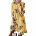 thumbnail image 2 of Vestido Mujer Vestido Estampado Vintage Manga 3/4 Paño De Cuello Redondo, Amarillo Hoja, M kenally AP002219-42, 2 of 5