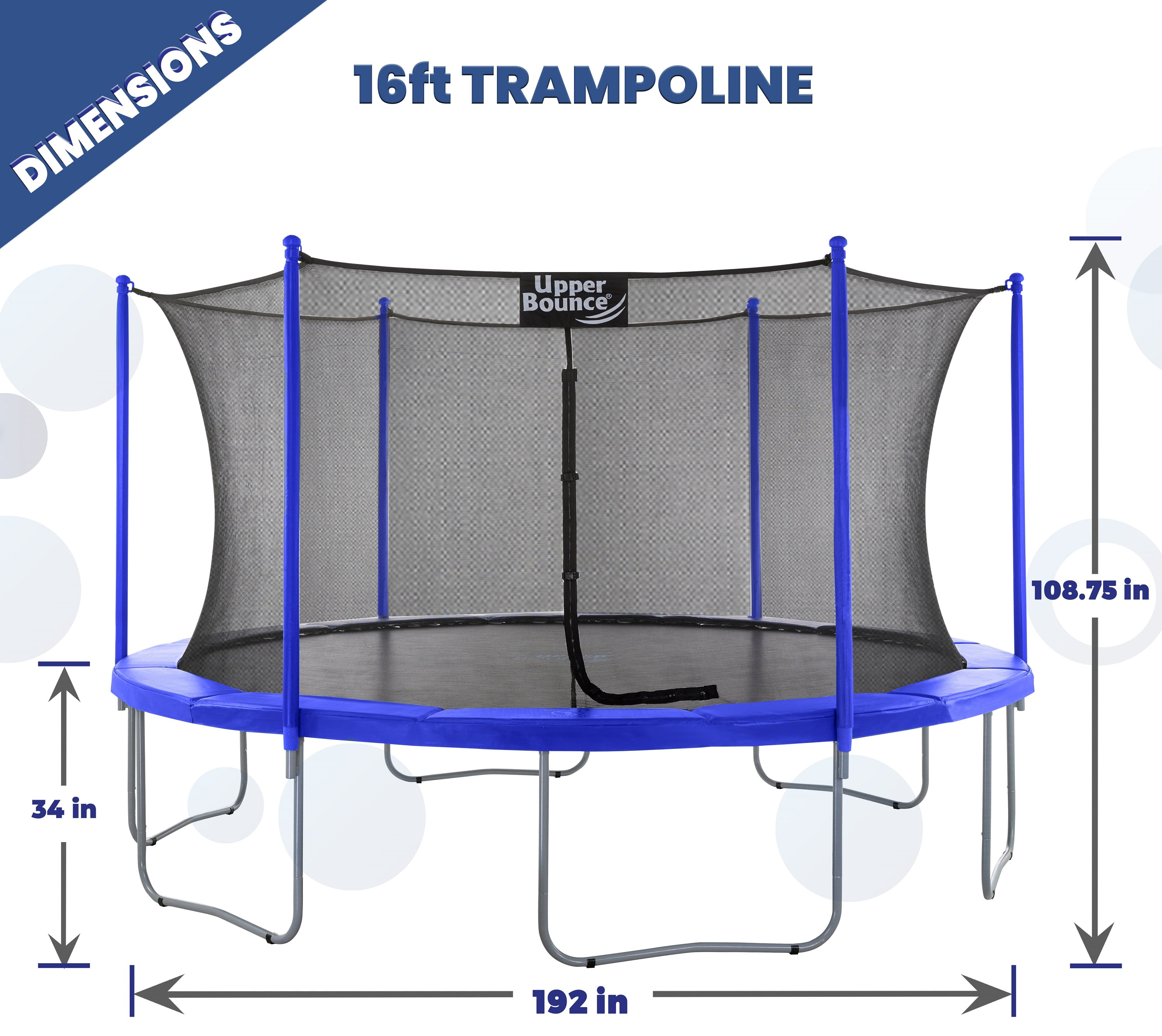 Machrus Upper Bounce 16 FT Round Trampoline Set with Safety Enclosure System – Backyard Trampoline for Kids and Adults, Indoor Trampoline for Kids, Mini Trampoline for Adults