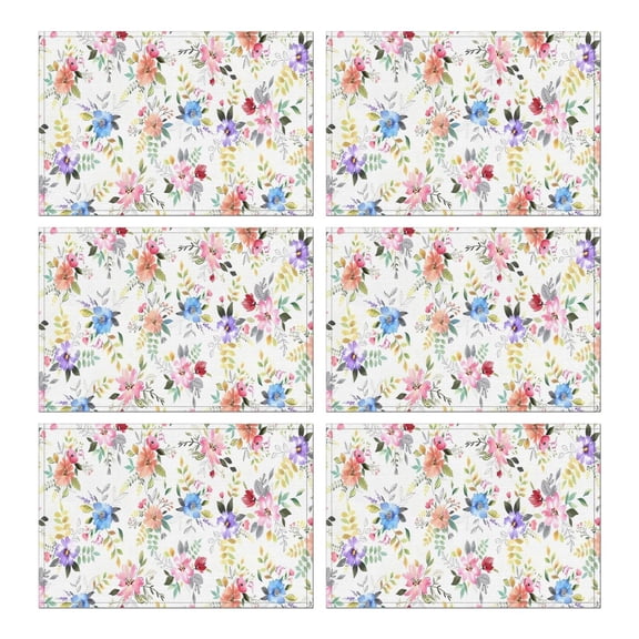 Pioneer Flower Floral Print Pattern Summer Placemats Table Placemats Set Of 6-Linen Kitchen Washable Placemats Table Mats 12x18 Inch Non-Slip Heat Resistant