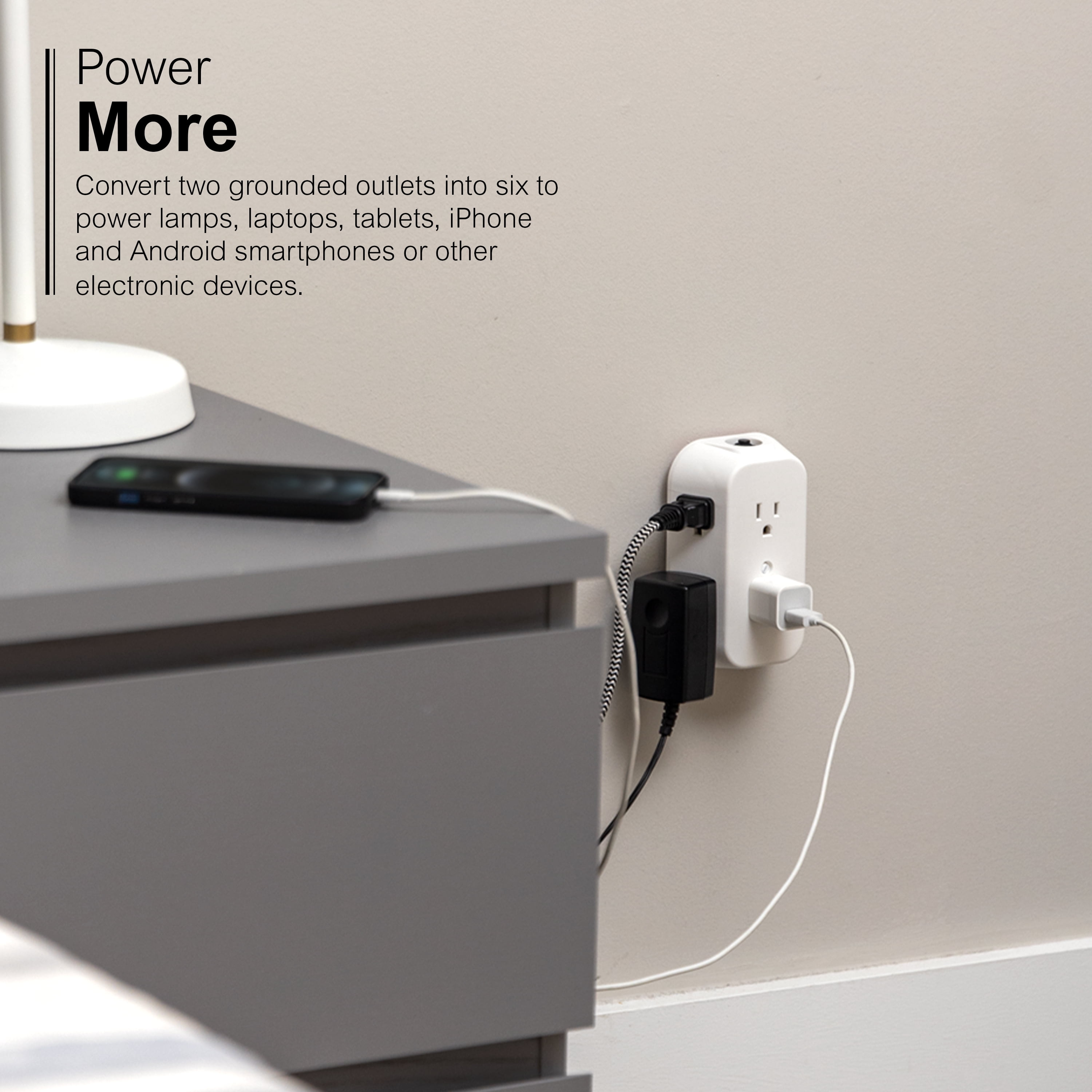 GE 6-AC Wall Tap with Resettable 15 Amp Circuit Breaker