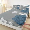 thumbnail image 3 of Manfei Retro Rustic Flowers Twin Sheet Sets,Vinatge Aesthetic Art Twin Fitted Sheet,Deepblue Gray Flat Sheet For Men Women,Microfiber Bedroom Decor,3-Piece, 3 of 7