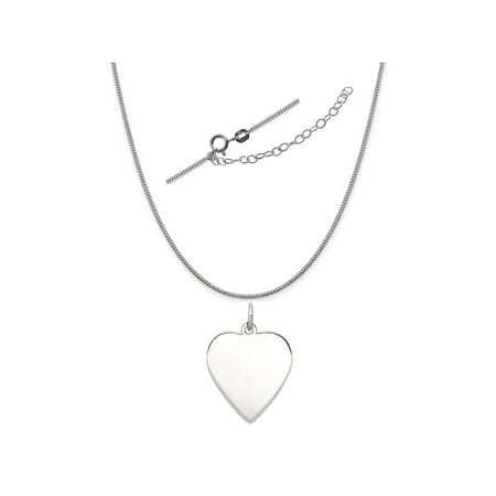Satin Silver Heart - Sterling Silver Anti-Tarnish Treated Engraveable Heart Polished Front, Satin Back Disc Necklace